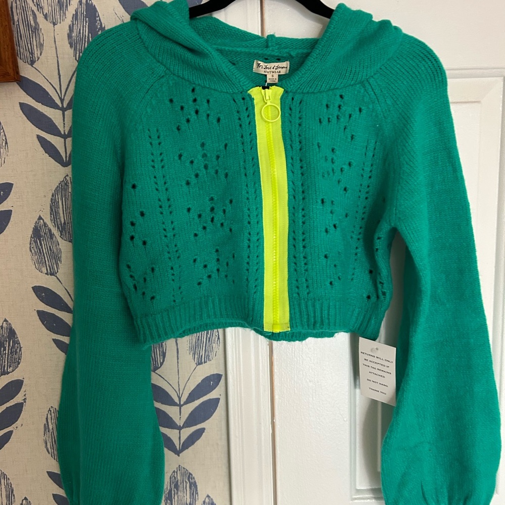 Teal Kids Hooded Jacket with Yellow Zipper